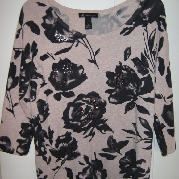INC Soft Heathered Pink Floral Sweater - Picture 1 of 4